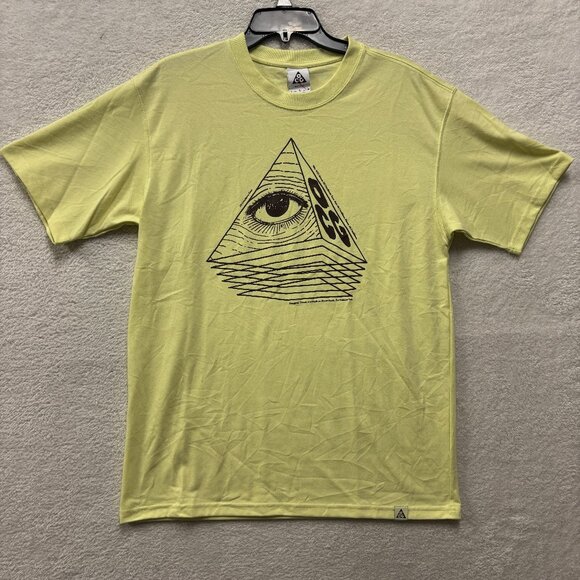 Nike ACG Mens Small Green Triangle Pyramid Eye Graphic Tee Skater Y2K Vibes - Picture 1 of 8